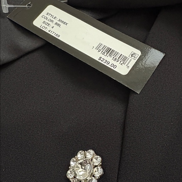 NWT Xscape Black Satin-Trim Mid-Sleeve Dress/Coat - Picture 6 of 6